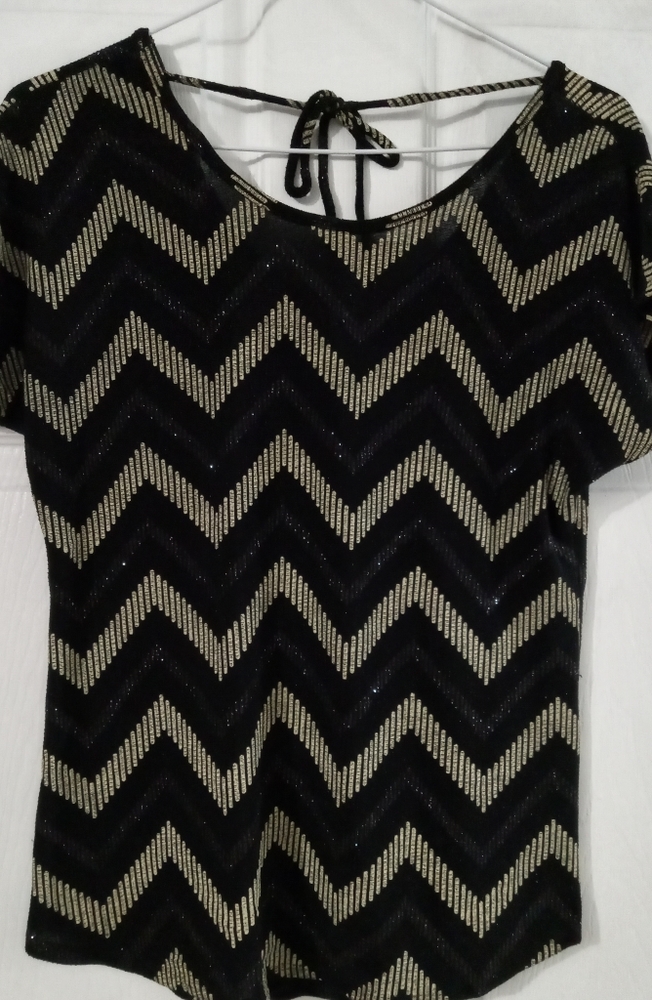 Tovia Women's Blouse Stretch Glitter Top Gold/Black Size M
